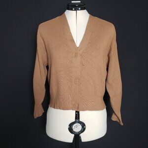 ZARA Fitted Button Up Cardigan Sits at the Waist V Neck Brown Long Sleeve Small